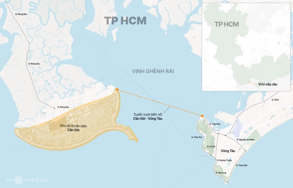 Phương án Tuyến vượt biển Cần Giờ – Vũng Tàu dài hơn 14km