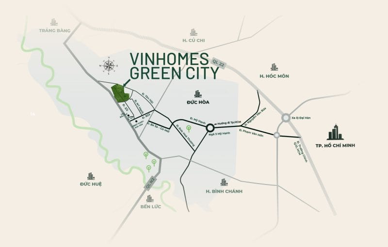 Vị trí vinhomes green city đức hòa tây ninh